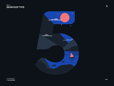 5 36daysoftype 5 graphic design illustration landscape minimal mountains nature night river type design typography vector art visual design