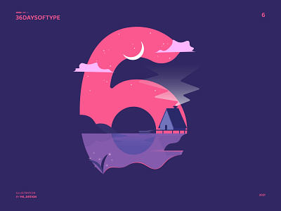 6 36daysoftype 6 cabin creative flat graphic design illustration lake minimal numbers typography vector art visual design