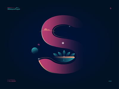 S - 36daysoftype 2022 36daysoftype clouds creative gradient illustration illustrations leaves minimal planets rings s type design typography visual design