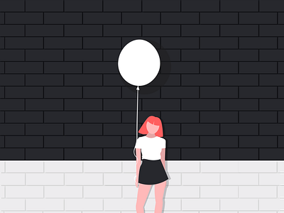 Minimalist Series [7] baloon black and white creative design flat girl graphics illustration minimal minimalism red hair ui vector visual design