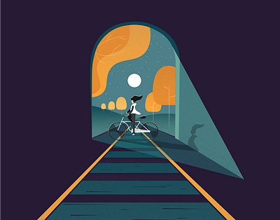 Bike Series bike bike ride creative flat illustration minimal moon night track vector visual design