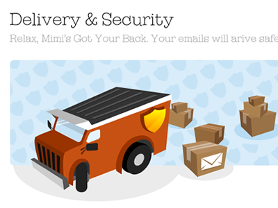 Delivery and Security blue boxes illustration red shield truck