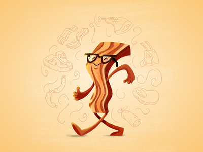Mr. Bacon bacon chop illustration meat painting sausage steak t bone