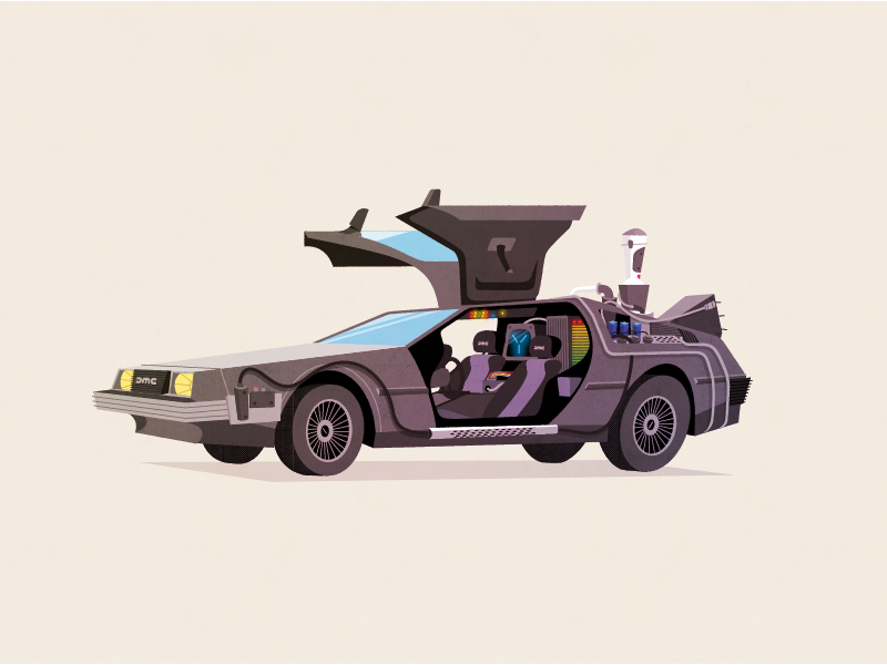 Delorean sci-fidelity ii super team deluxe sci-fi retro back to the future illustration art