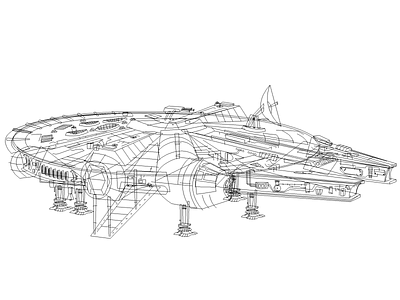 Millennium Falcon Linework [WIP] art illustration linework millenium falcon star wars