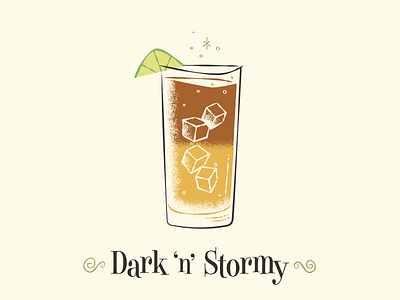 Dark 'n' Stormy art cocktail drink illustration mid century modern