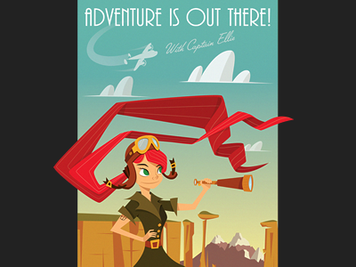 Ellie's Adventure Illustration art aviator blue ellie fitzgerald illustration mountains pixar poster print red sky up