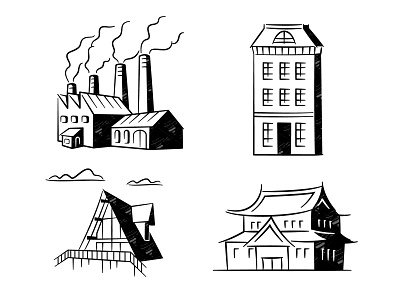 Buildings art black illustration minimal texture vector