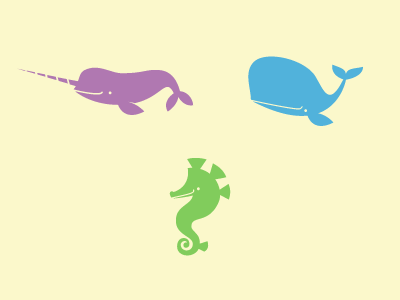 Seafaring Creature Icons icon set icons illustration narwhal seahorse whale