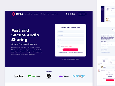 Byta - 2021 app landing page login screen product design registration saas