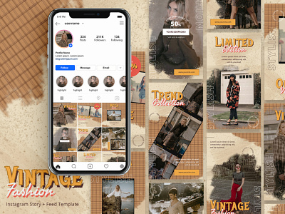 Vintage Fashion - Instagram Story & Feed behance design feed graphic instagram instagram feed instagram post instagram story instagram template layout marketing photoshop photoshop template trend trending trends trendy vintage