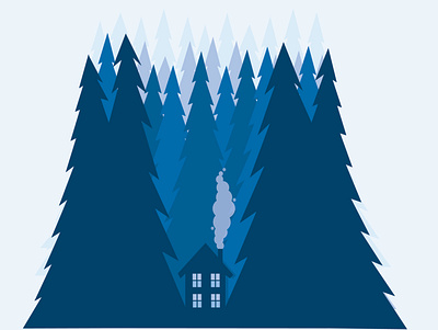 Blue Cabin blue cabin chimney cozy forest gradient design monochromatic monochrome perspective