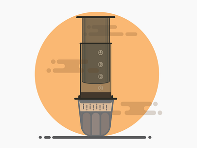 Coffee Press aeropress app brand coffee design dribbble flat graphic icon illustration minimal mobile pour over press simple ui ux vector web website