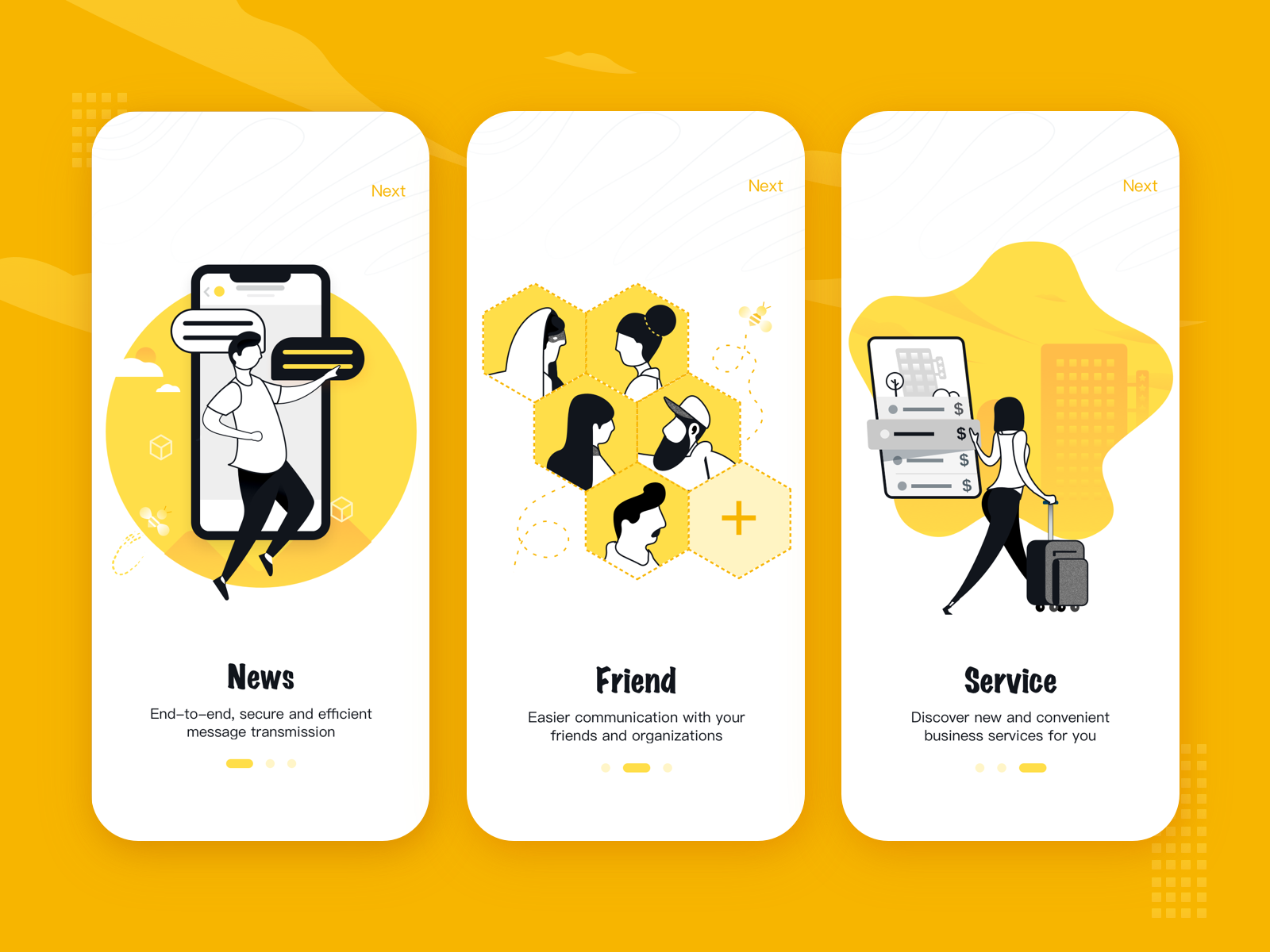 Onboarding UI for Bee chat bee chat bee chat illustrations onboarding onboarding ui sketch