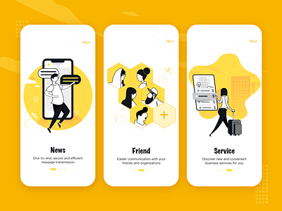 Onboarding UI for Bee chat bee chat bee chat illustrations onboarding onboarding ui sketch