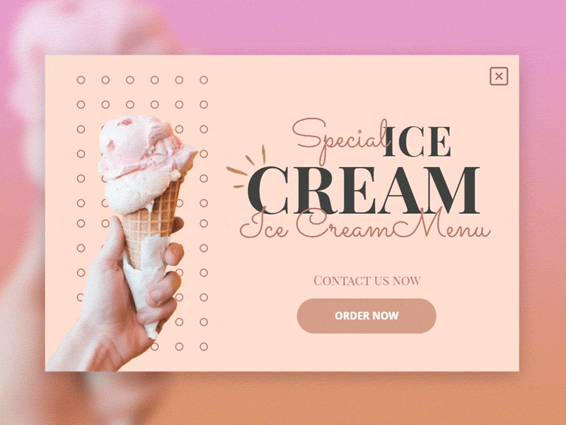 Ice-cream ordering pop up example digital store e commerce ecommerce design food delivery illustration lightbox design ordering popup popups sales shop