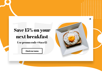 Breakfast menu promotion popup example breakfast design dishes food food and drink lightbox popup popups promocode promotion restaurant white yellow