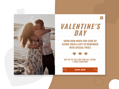 Valentine's Day popup example banner couples design digital store e commerce lightbox love popup popups promotion shop valentine valentines day