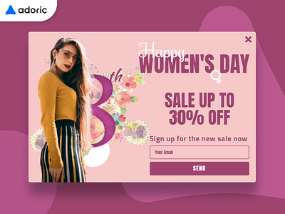 Women's Day promotion subscription popup example 8 ecommerce floral form international march pink popup sale shop subscribe women