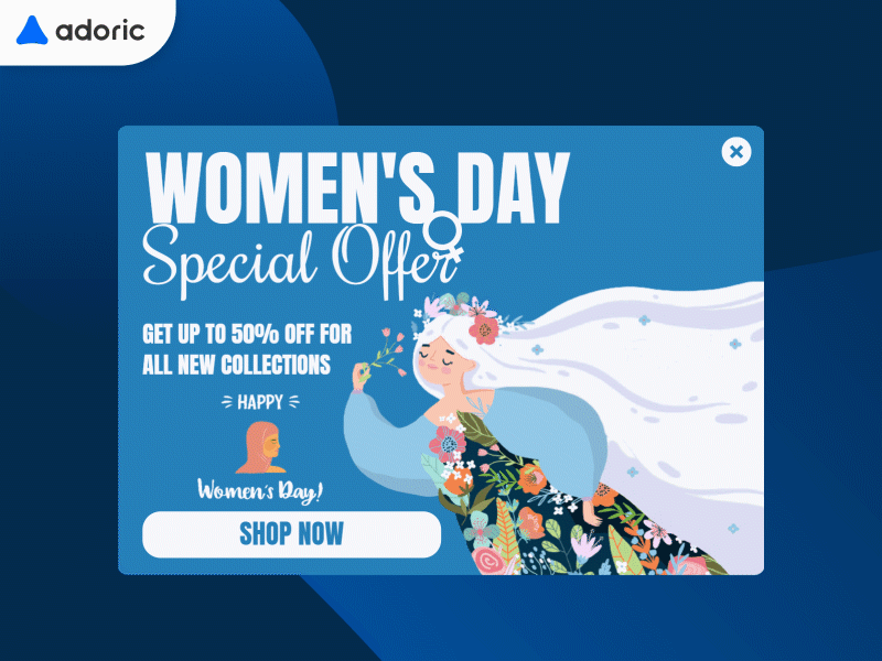 Women's Day animated promotion popup example 8march banner e commerce international lightbox popup promotion sale shop women