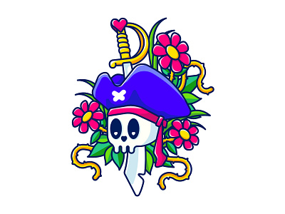 Cute Pirate artwork cartoon clothing cover cute flower illustraion love pirate skull sticker sword tattoo tshirt