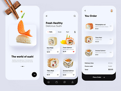 Sushi Mobile App UX-UI Design app branding clean ui creative design flat minimal mobile sushi ui ux