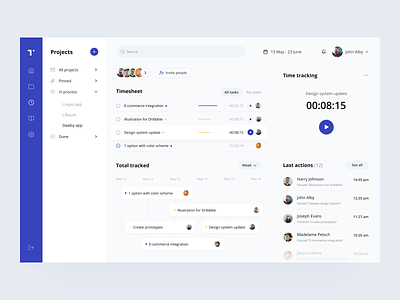 Tasky - time tracking concept dashboard design design system graphic design insights interface managing minimal product design projects schedule team time time tracker to do ui user interface ux web