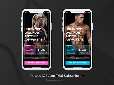 Fitness iOS App Trial Subscription app app design concept fitness fitness app gradient gym app ios app mobile app order design subscription subscription box