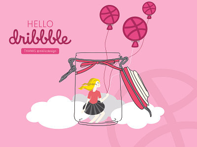 Hello Dribbble! ballons cloud dribbble girl hello hellodribbble