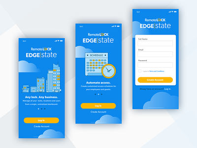 EdgeState Login Screens app calendar create account splash screen