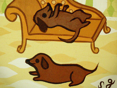 lazy dogs animal dachshund dog hand painted illustration