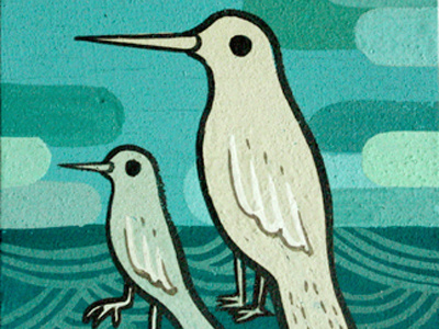 the big and the small bird hand painted painting turquoise