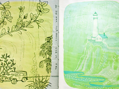 a day in the life of my sketchbook foliage gouache hand painted illustration ink lighthouse sketchbook