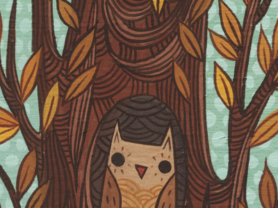 owl in tree hand painted illustration miniature owl painting