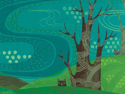 Night Forest cat forest hand painted illustration paint painting tree