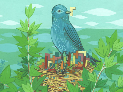 puzzled bird game hand painted illustration nature painting