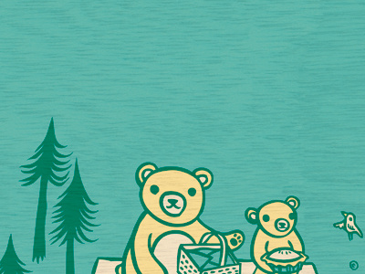 let's picnic bear bird forest hand painted turquoise