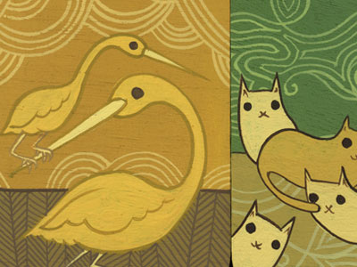 archiving animal green hand painted illustration ochre swirl