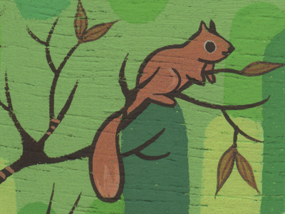 squirrel mini animal green hand painted illustration squirrel wood