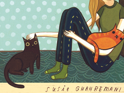 pets postcard cat girl hand lettering hand painted illustration
