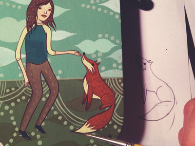 final details fox girl hand painted illustration painting