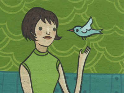 a bird in the hand bird girl hand painted illustration