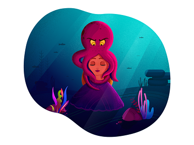 Girl and the Octopus girl illustration ocean octopus peace pearl sea strong underwater