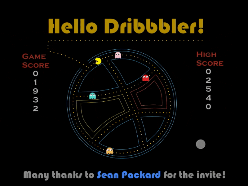 Hello Dribbbler! animation debut design dribbble dribbbler flinto game gif pac man sketch