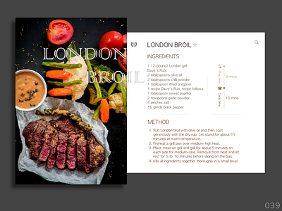 Recipe 040 black branding concept cooking app cuisine daily 100 challenge daily ui design food icon ingredient london broil minimal mobile app recipe sketch steak white