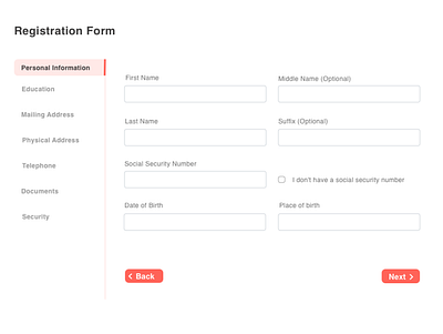 Registration Form with Navigation form navigation progress registration steps tab