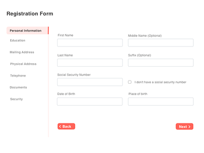 Registration Form with Navigation