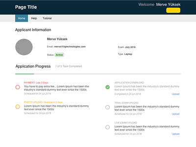 Applicant info page - Progress