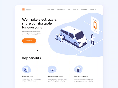 Electrocars web site design: landing page home page ui