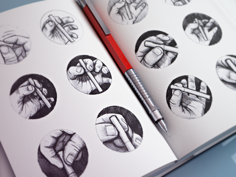 Sketching icon icons sketches pencil drawing paper sketch cigarette tobacco smoke ramotion mac